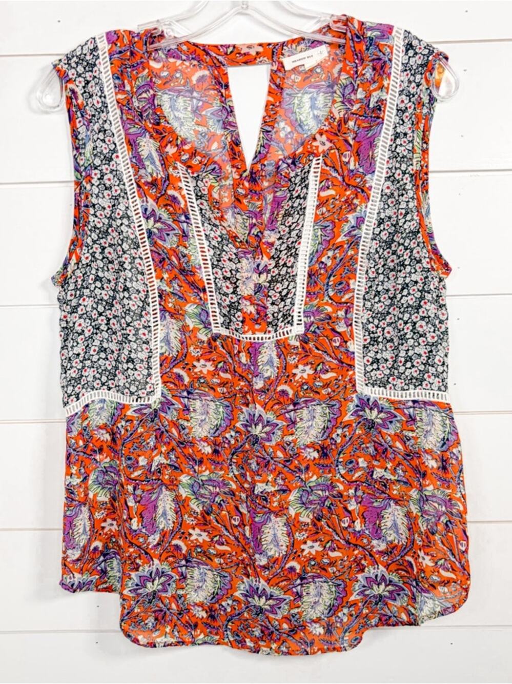 Anthropologie Meadow Rue Floral Colorblock Sleeveless Top, EUC, Medium